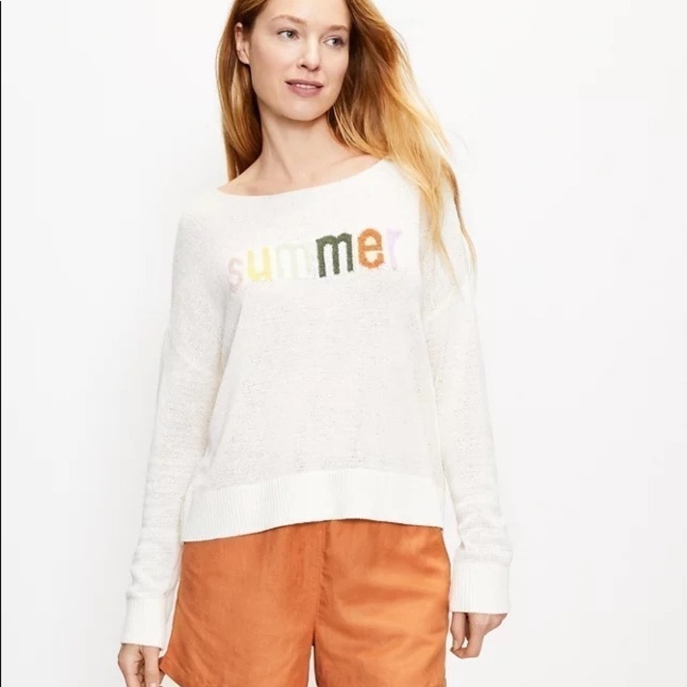 LOFT Colorful Summer Lightweight Cream Sweater